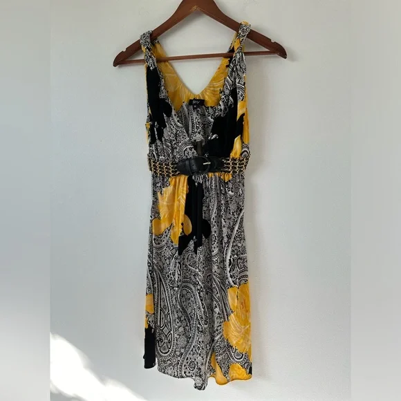 Sky Paisley Silk Sleeveless Dress with V-neckline and Empire Waist Size M - Picture 2 of 15
